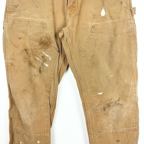 Carhartt Thrashed Destroyed B01 BRN Double Knee Carpenter Jeans Tan Size 31x30 - Picture 5 of 11
